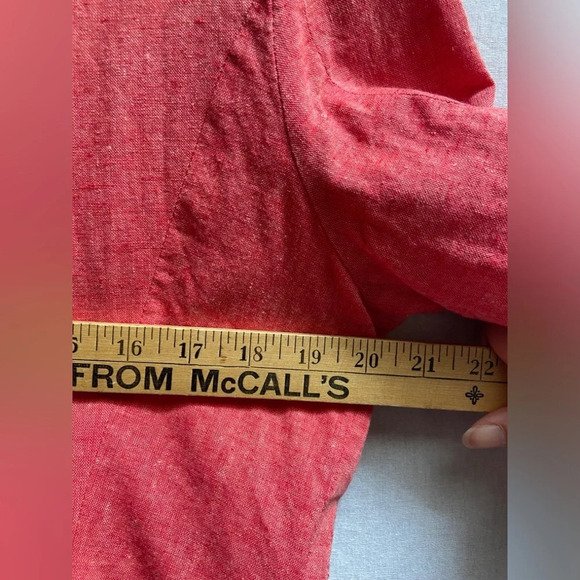 Mario Serrani Linen Cotton ruched 3/4 sleeve one button blazer Sz M 20” PTP - Picture 8 of 9